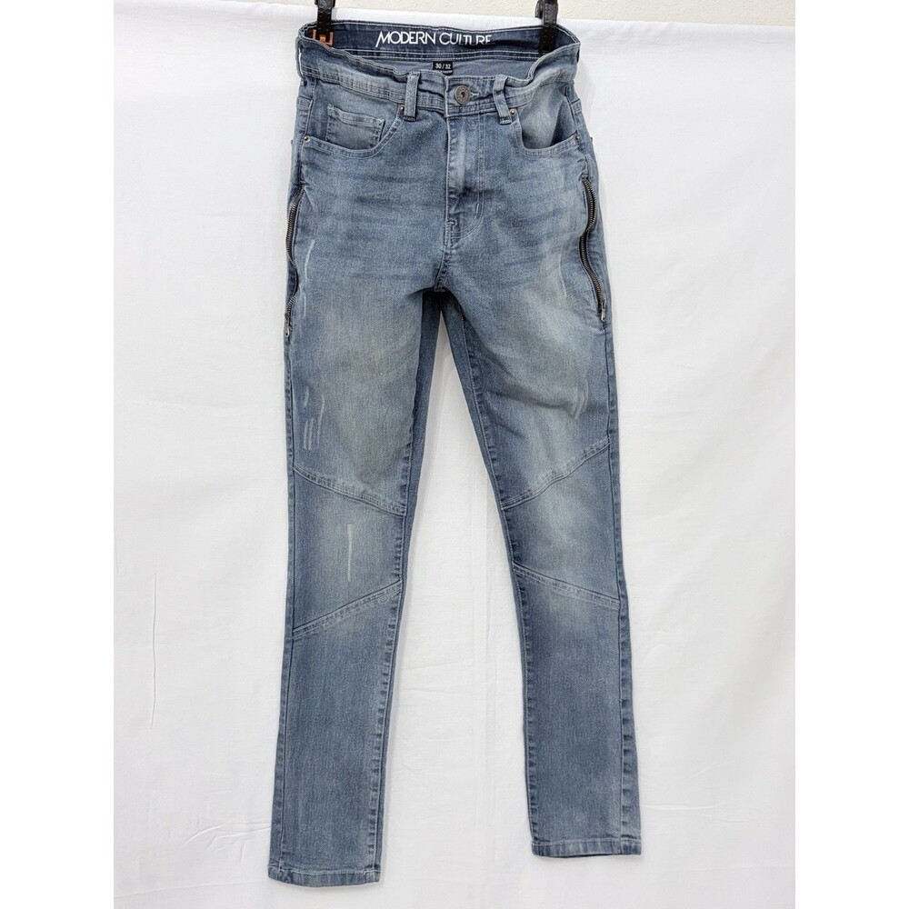 Modern Culture Men’s Moto Biker Jeans Sz 30/32 Blue Distressed Stretch Slim Fit.